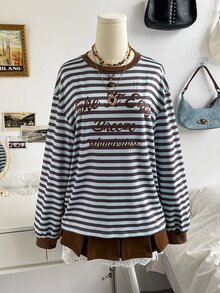 Soleia Women's Striped Letter Print Sweatshirt - Multicolor - View 3