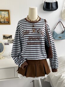 Soleia Women's Striped Letter Print Sweatshirt - Multicolor - View 7