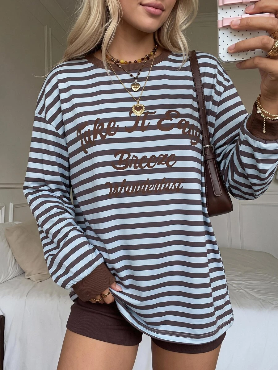 Soleia Women's Striped Letter Print Sweatshirt - Multicolor - View 1