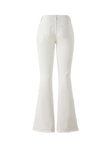 SHEIN PETITE Women's Casual Versatile Flare Leg Denim Jeans With Pockets - White - View 2