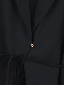 GlowEve Women's Belted Waist Blazer, Solid Color Long Sleeve Open Front Workwear Jacket, Elegant Office & Ca - Black - View 7
