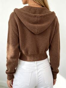Sundraya Hooded Zip-Up Crop Top 2026071303#Blended Faux Rabbit Fur Thermal Lined Color 01#Luxurious - Brown - View 2