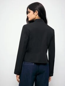 Maija Women's Vintage Front Button Tape Long Sleeve Jacket - Black - View 3