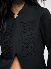 Maija Women's Vintage Front Button Tape Long Sleeve Jacket - Black - View 5