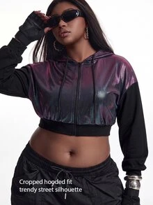 Innovista Innovista Women's Hooded Drawstring Plus Size Sports Jacket Gym Jacket Workout Jacket Running Jacket Sportswear Activewear Lightweight Windbreaker جاكيت رياضي - Violet Purple - View 2