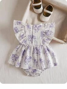 SHEIN Body de manga corta con volantes y lazo decorativo de tela bordada para bebé recién nacido - Blanco - Ver 4