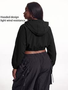 Innovista Innovista Women's Hooded Long Sleeve Plus Size Sports Jacket Gym Jacket Workout Jacket Running Jacket Sportswear Activewear Lightweight - Black - View 4