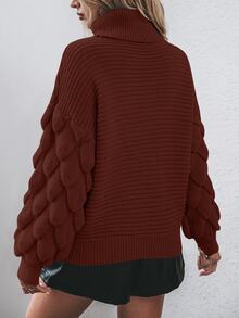 Calvaya Women's Solid Color High Neck Drop Shoulder Long Sleeve Casual Pullover Sweater, Autumn/Winter Knit Pullover Fall Sweater - Brown - View 2