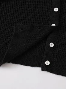 SHEIN 青少年女孩蝴蝶結裝飾休閒百搭日常外出開襟衫 - 黑色 - 查看 6