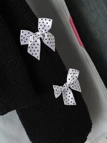 SHEIN 青少年女孩蝴蝶結裝飾休閒百搭日常外出開襟衫 - 黑色 - 查看 5
