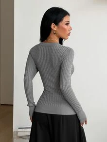 Coolane Women's Casual Versatile Solid Color Slim Fit Sweater - Grey - View 7