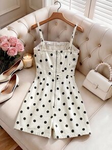 SHEIN MOD 女款波點休閒日常細肩帶牛仔連身褲 - 彩色 - 查看 2