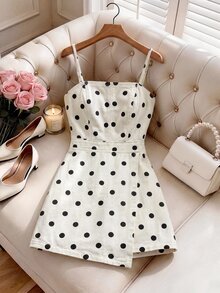 SHEIN MOD 女款波點休閒日常細肩帶牛仔連身褲 - 彩色 - 查看 6