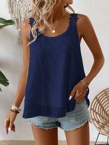 EMERY ROSE Women's Summer Vacation Casual Solid Color Textured Tank Top - Navy Blue - View 3