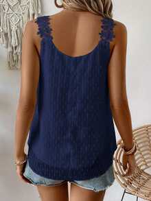 EMERY ROSE Women's Summer Vacation Casual Solid Color Textured Tank Top - Navy Blue - View 2