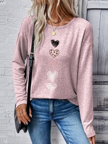 EMERY ROSE تي شيرت كاجوال للنساء بطباعة قلب وأكمام طويلة، تيشيرتات نسائية بطباعة جرافيك للخريف والربيع - وردي - مشاهدة 8