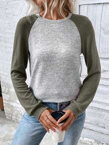EMERY ROSE Sudadera casual de mujer con cuello redondo, mangas raglán y manga larga, en colores contrastantes, ideal para otoño, graduación, maestros y vuelta al colegio - Multicolor - Ver 3