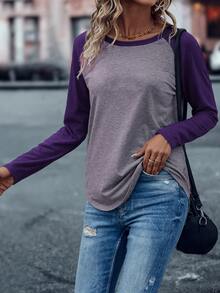 EMERY ROSE Colorblock Raglan Sleeve Tee Graphic Tees Women Tops - Purple - View 5
