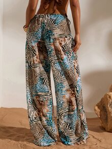 Opulessa 女款豹紋撞色寬鬆直筒休閒夏季罩衫，適合夏季度假、夜店、派對、節慶、婚禮、正式奢華場合 - 彩色 - 查看 2