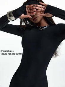Innovista Innovista Long Sleeve Backless Fitted Sports Jumpsuit - Black - View 6