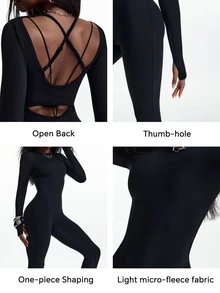 Innovista Innovista Long Sleeve Backless Fitted Sports Jumpsuit - Black - View 4