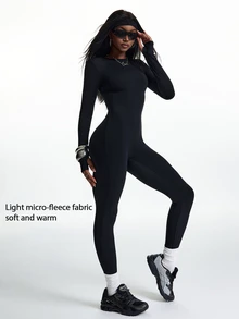 Innovista Innovista Long Sleeve Backless Fitted Sports Jumpsuit - Black - View 5