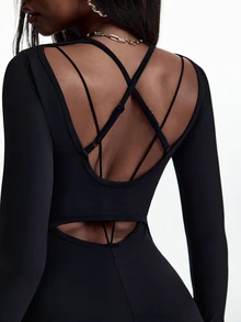 Innovista Innovista Long Sleeve Backless Fitted Sports Jumpsuit - Black - View 8