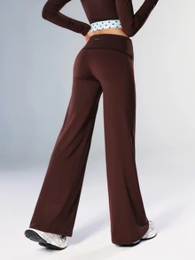 VARSIVA Celana Legging Flare Wanita untuk Olahraga dan Activewear Warna Polos dengan Simpul Pinggang untuk Kebugaran Harian - Coffee Brown - View 8