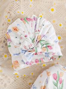 SHEIN 秋冬新生兒蝴蝶結印花可愛嬰兒連身衣＋帽子 白色家庭套裝拍照用 - 彩色 - 查看 6