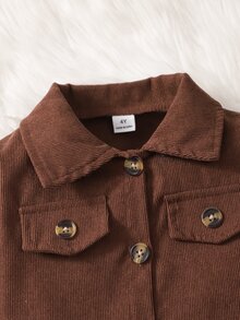 SHEIN 女童時尚西裝領長袖外套搭配鬆緊腰 A 字層次花卉印花吊帶洋裝 2 件套，適合休閒日常穿著與度假，春/秋季 - 咖啡棕 - 查看 4