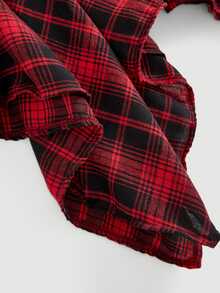 Girlism Tween Girl Red And Black Checkered Pattern And Irregular Hemline Christmas Blue Denim Skirt - Blue - View 5