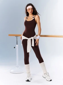 VARSIVA Women Sports Activewear Striped Patchwork Backless Slim Fit Athletic Jumpsuit - Multicolor - View 10