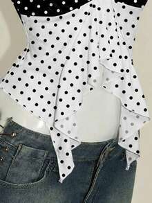 SHEIN ICON Women's Summer Fashion Contrast Color Polka Dot Print Ruffle Strap,Summer Top Golf White Sexy - Multicolor - View 5
