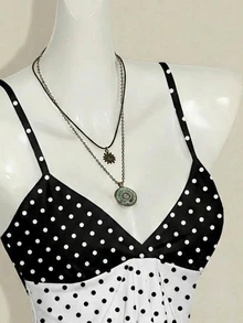 SHEIN ICON Women's Summer Fashion Contrast Color Polka Dot Print Ruffle Strap,Summer Top Golf White Sexy - Multicolor - View 8