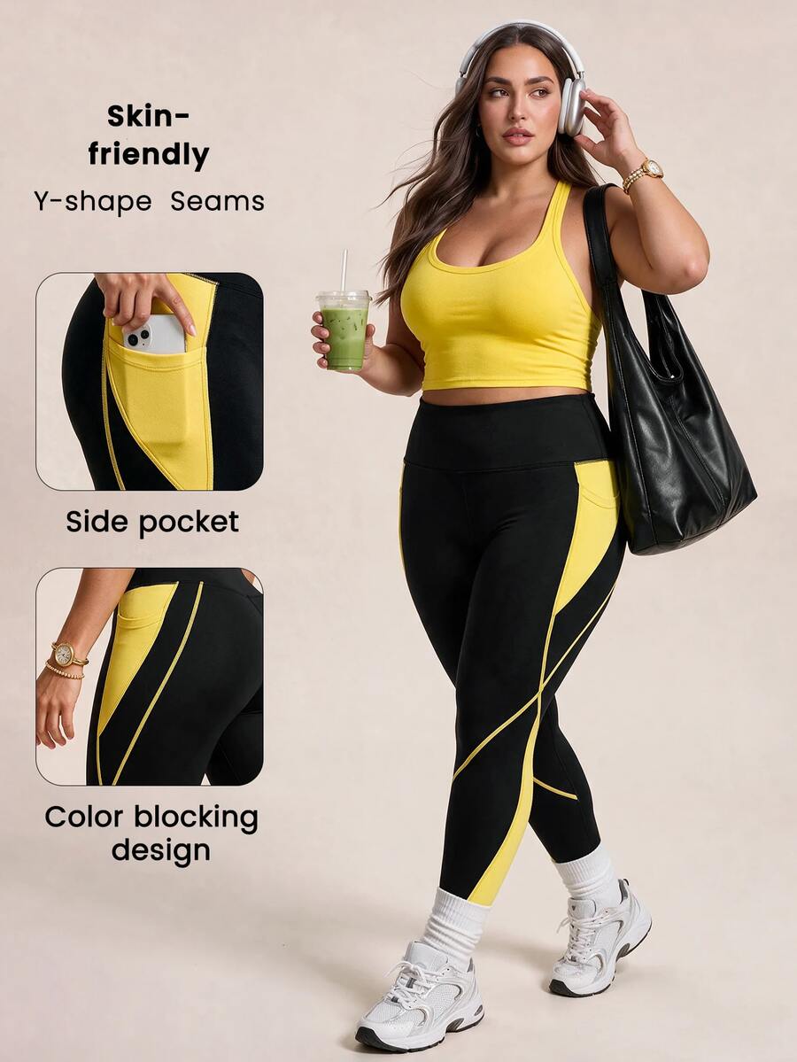 SHEIN Rhythm Era سروال رياضي ضيق بخصر عريض متعدد الألوان مقاس كبير - متعدد الألوان - مشاهدة 1