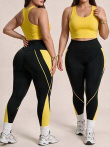 SHEIN Rhythm Era سروال رياضي ضيق بخصر عريض متعدد الألوان مقاس كبير - متعدد الألوان - مشاهدة 2