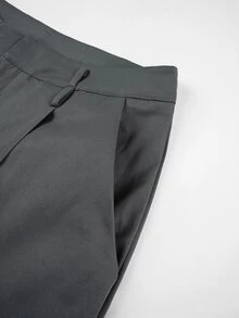 SHEIN PETITE 女款夏季高腰灰色長褲附復古腰帶，直筒寬腿西裝褲，冬季商務休閒辦公通勤服，優雅日常穿搭，適合嬌小女性 - 深灰色 - 查看 7