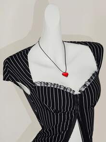 SHEIN ICON 夏季休闲前开条纹蕾丝边修身 T 恤 - 黑色 - 查看 9