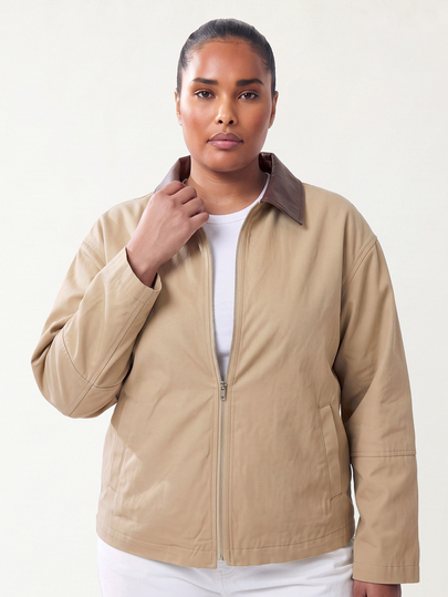 Solavibe Jaket Lengan Panjang Saku Resleting Serbaguna Ukuran Plus untuk Pakaian Sehari-hari Musim Gugur, Mantel Trench Wanita Kasual Ukuran Normal, Mantel Wanita Ukuran Plus