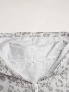 SHEIN 青少年女孩時尚豹紋拉鍊長袖連帽外套 - 淺灰色 - 查看 6