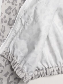 SHEIN 青少年女孩時尚豹紋拉鍊長袖連帽外套 - 淺灰色 - 查看 16