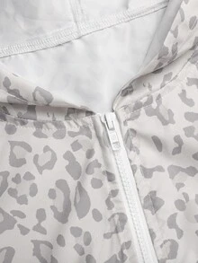 SHEIN 青少年女孩時尚豹紋拉鍊長袖連帽外套 - 淺灰色 - 查看 7