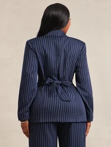Radiana 女款秋季時尚優雅商務休閒極簡收腰腰帶深藍色西裝外套 辦公正式會議 教師節 晚宴 - 藏蓝色 - 查看 2
