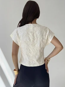 Firerie Women's Jacquard Metal Single Button Elegant Regular Fit Jacket Office Off White Autumn - White - View 3