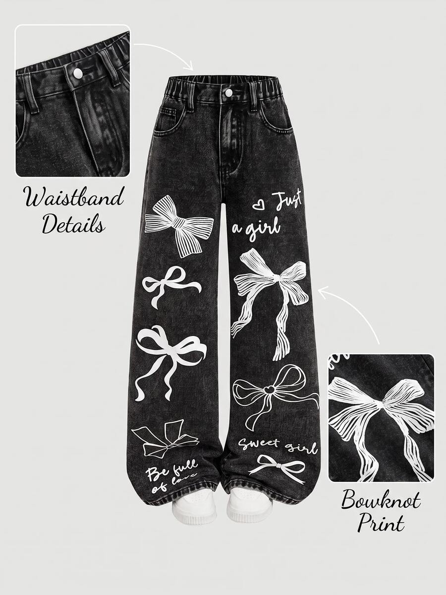 SHEIN Girlism Tween Girl Tween Girls Jeans - Black - View 1