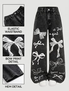 SHEIN Girlism Tween Girl Tween Girls Jeans - Black - View 1