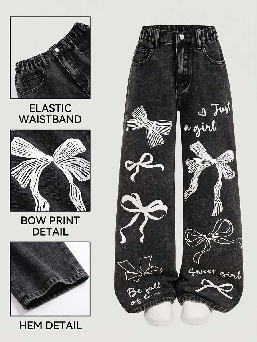 SHEIN Girlism Tween Girl Tween Girls Jeans - Black - View 1