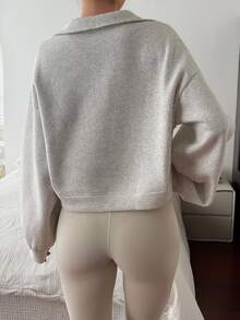 Livesso Women's Casual Solid Color Half-Zip Cropped Sweatshirt Fall,Winter - Grey - View 2