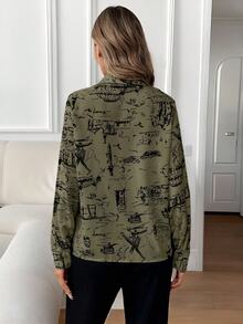 EMERY ROSE Women's Contrast Color Button Front Loose Casual Long Sleeve Shirt - Multicolor - View 2