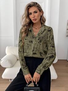 EMERY ROSE Women's Contrast Color Button Front Loose Casual Long Sleeve Shirt - Multicolor - View 4
